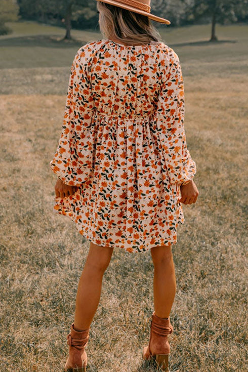 smocked-printed-v-neck-long-sleeve-dress OhSoStyled - Sophia's Style-3
